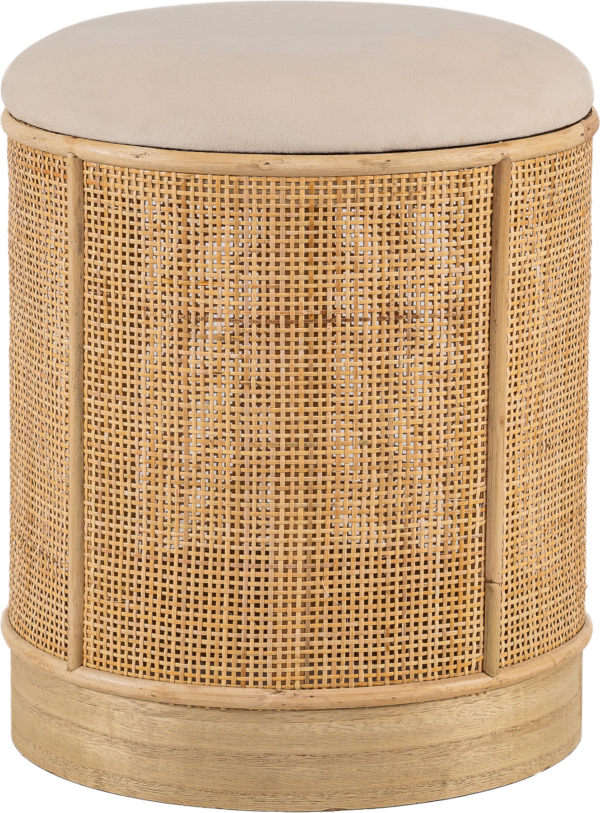 Puf Nordlys Furniture Chuo håndvævet rattan fodskammel Ø35ÃH44 cm beige velour